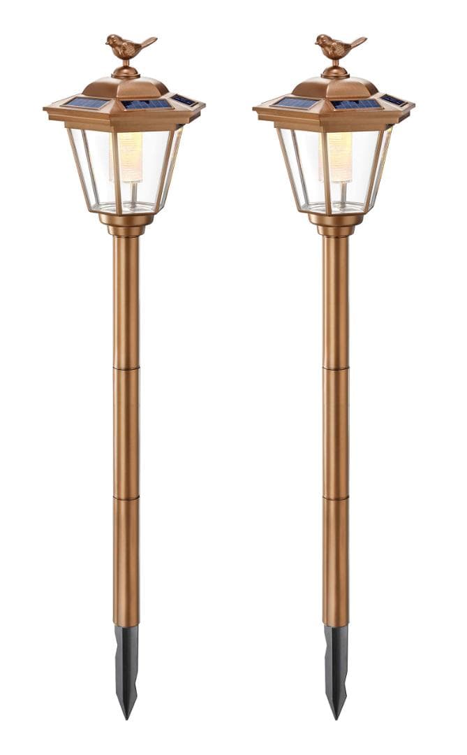 屋外 電球色 ガーデンライト２個 防水 小鳥模様 ランタン型