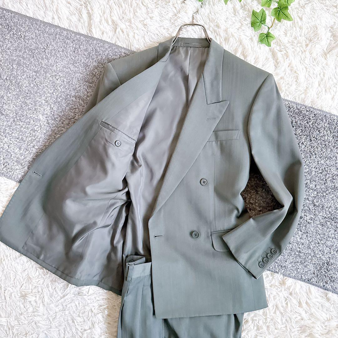 オールド　ディオール セットアップ　ストライプ柄　スーツ　ダブルボタン　グレー