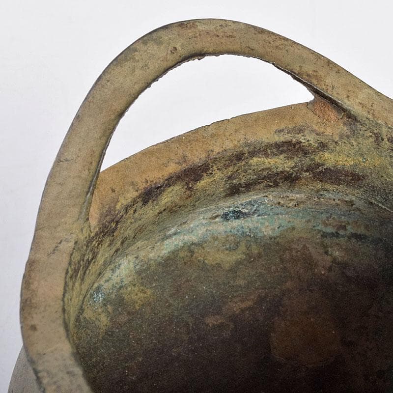 中国　大明宣徳年製　古銅　三足沖耳爐　香炉　時代箱付　M　R9196