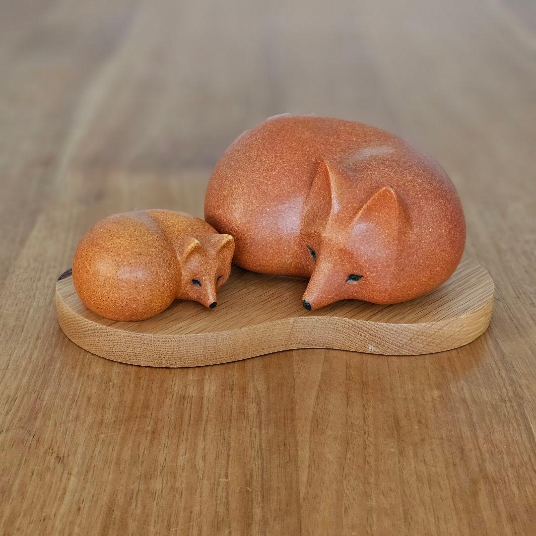 リサラーソン　FOX　ミニ　ミディアム　 キツネの親子　置物