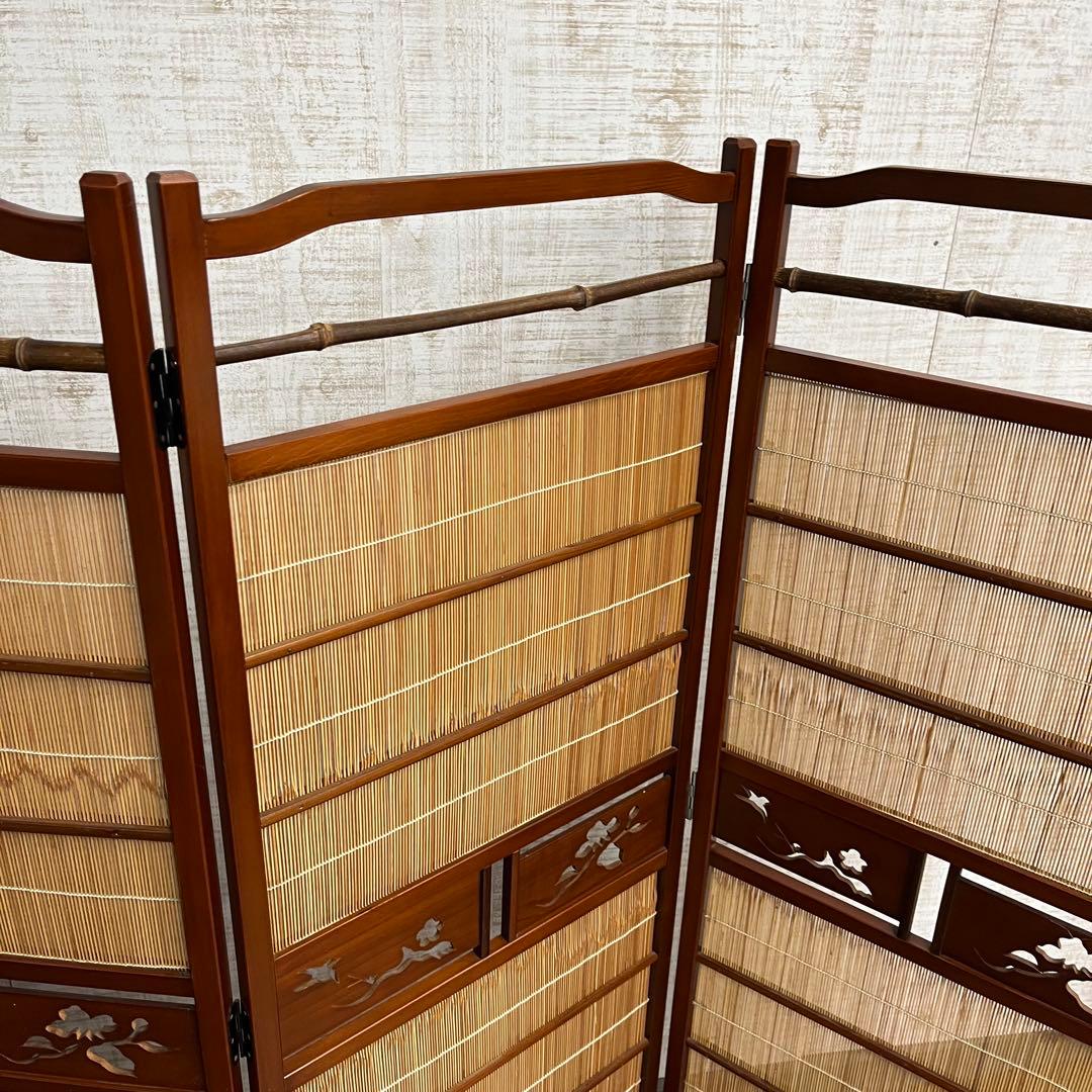 【アンティーク】昭和レトロ 4連 衝立 パーテーション 透かし彫り 古道具