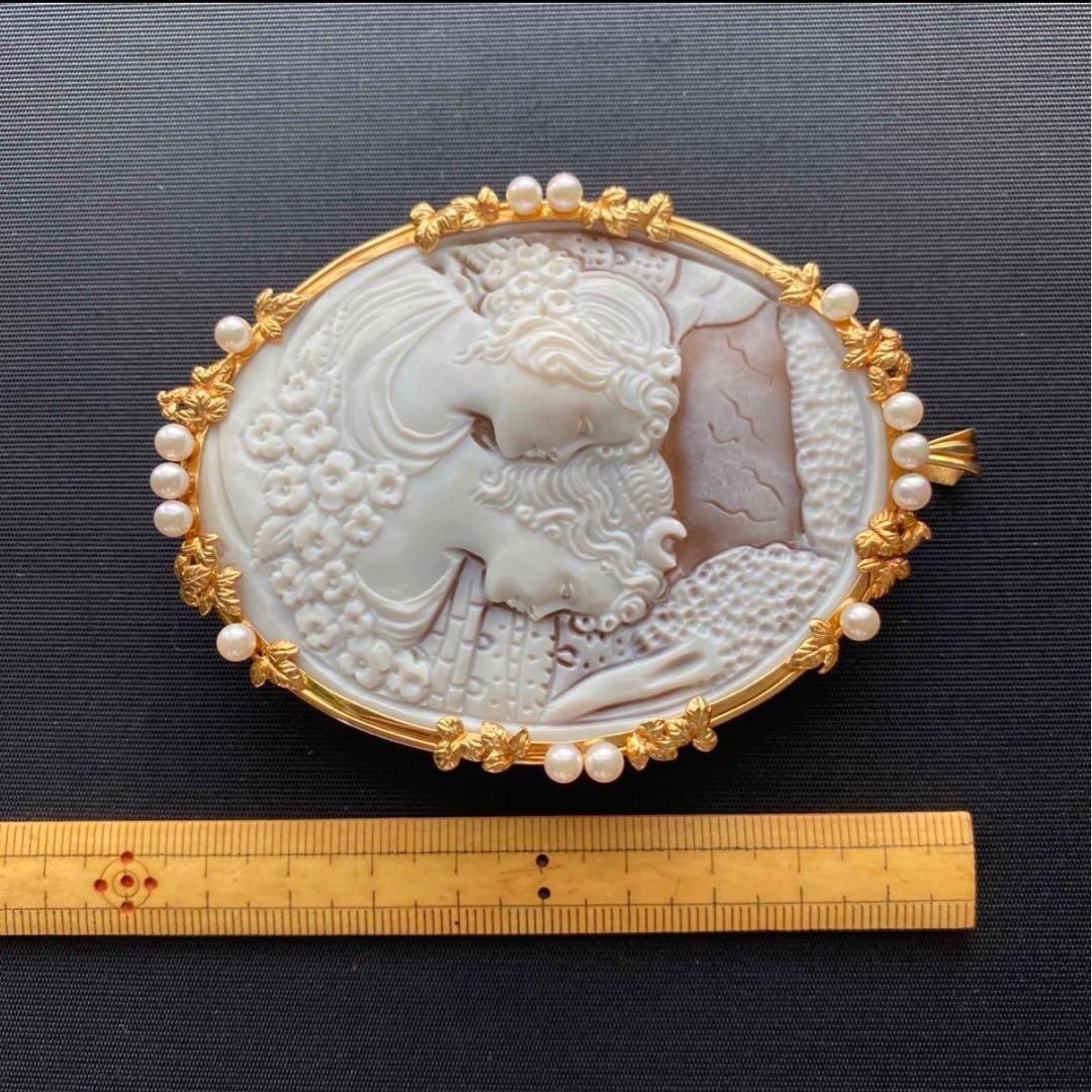 K18ゴールド 大型シェルカメオ兼用ブローチペンダント（鑑別書付き）