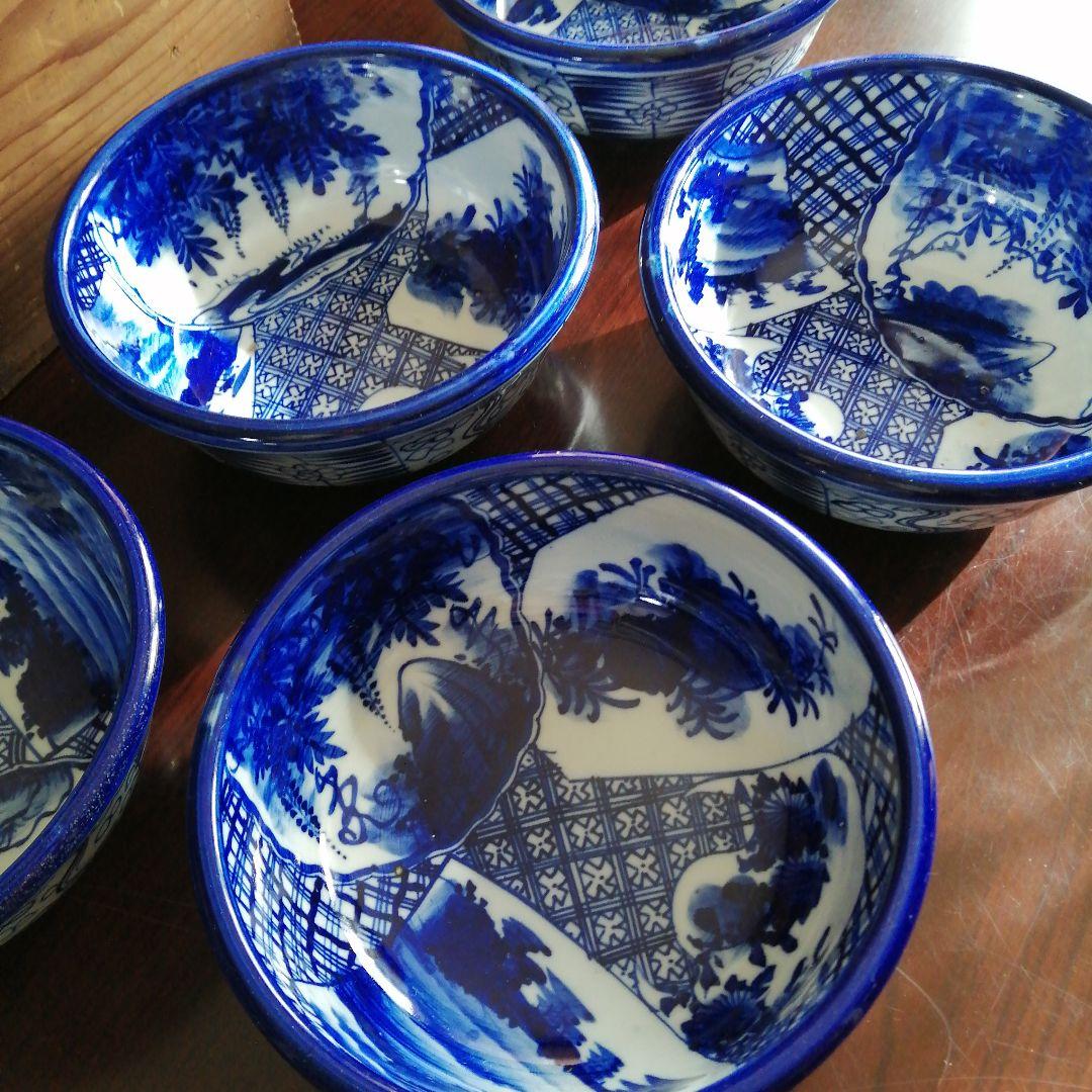 伊万里　ベロ藍染付鉢　5客　18cm　幕末～明治初期