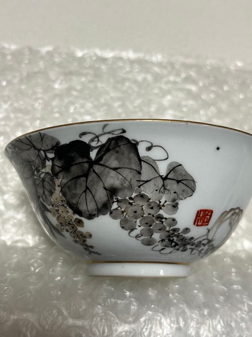 H*o様 茶碗　蓋付　磁器金彩墨絵　幹山精製