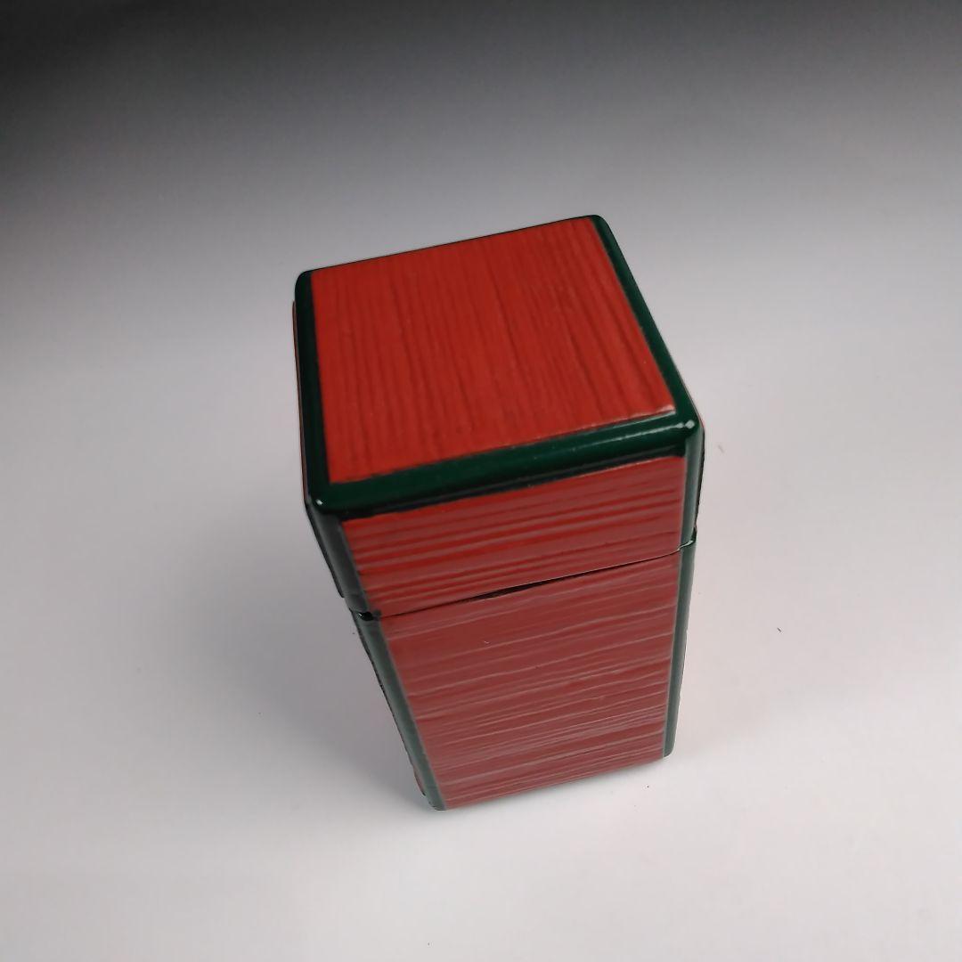 ア127 『加州　大井好雲斎』作『加賀蒔絵　一閑四方　朱瓜緑巻莨入　共箱』茶道具