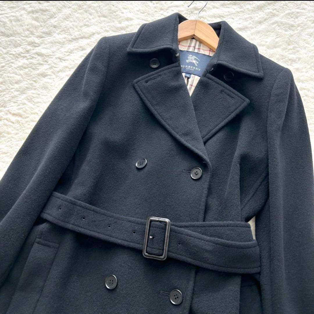 【美品✨】BURBERRYLONDON Pコート　アンゴラ ノバチェック 黒38