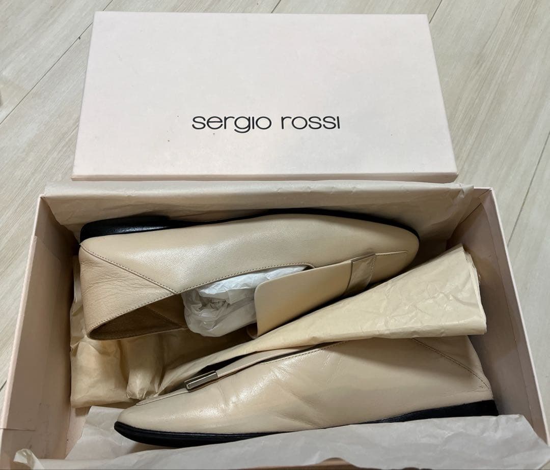 セルジオロッシ　sr1　スリッパ　フラット　ベージュ×シルバー　36