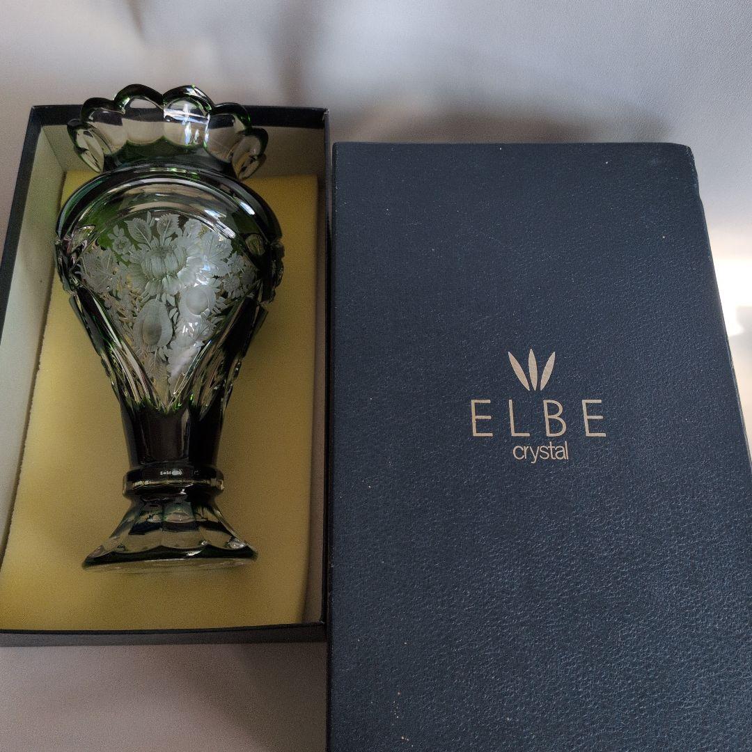 ELBE クリスタル 花瓶 緑色