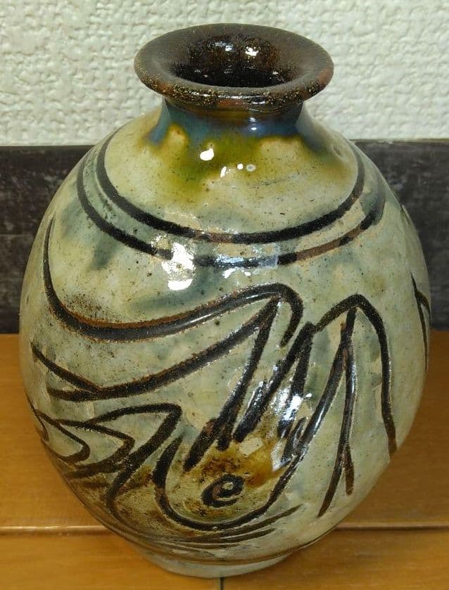 希少‼人間国宝 金城次郎 海老徳利 栞 共箱 美品 壺屋焼 壷屋焼 海老紋徳利