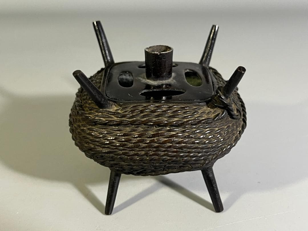 古銅 糸巻 香炉 時代物 渡雲鋳造