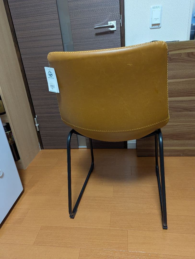 新品　萩原　キャメルブラウン 合成皮革 ダイニングチェア 2脚セット