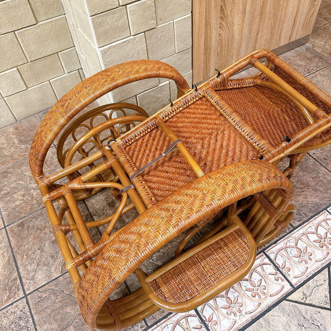 カズ　ラタンリクライニングチェア オットマン付き 籐家具 1人掛けソファー