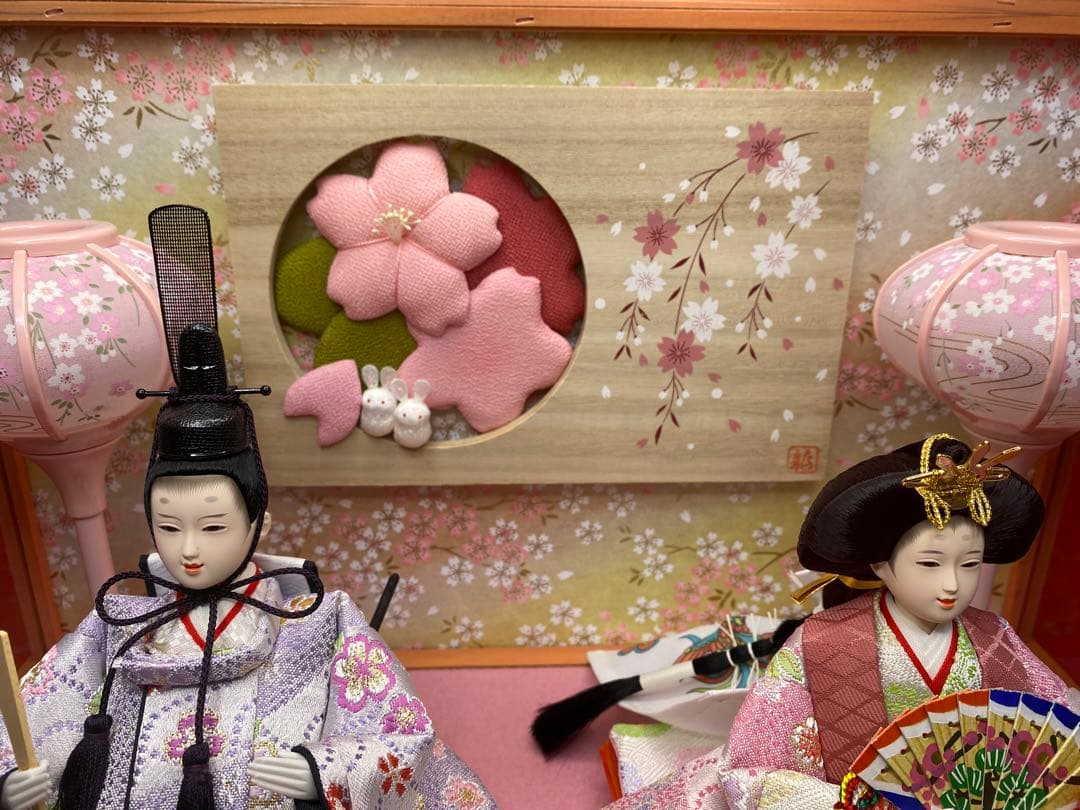 東京久月　雛人形ガラスケースうさぎ三人官女・間口約４３×奥行約３０×高さ約３０㎝