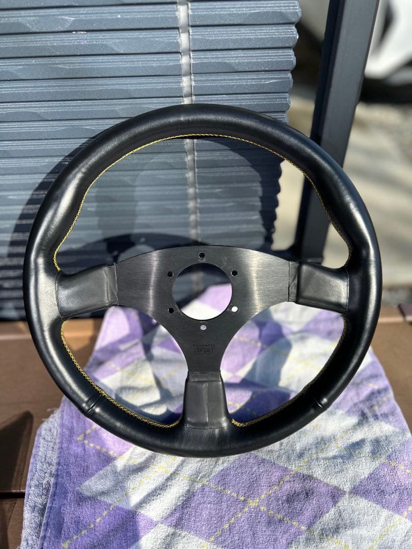 ワークスベル　ステアリング（350Φ）　WB　ハンドル　レザー　黄色ステッチ