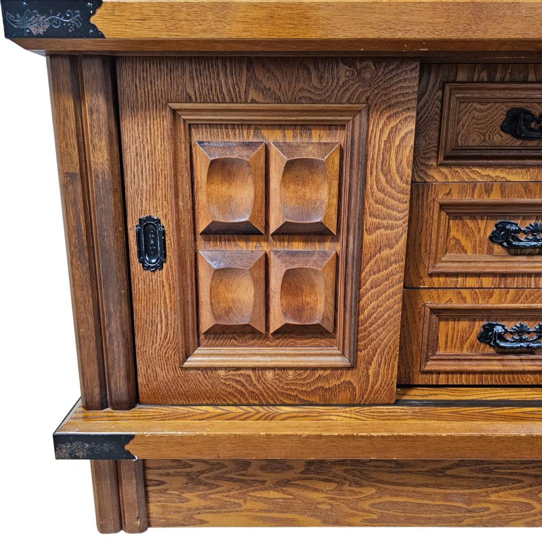 旭川家具 茶タンス 茶箪笥 民芸調 サイドボード ガラス引き戸 民芸家具