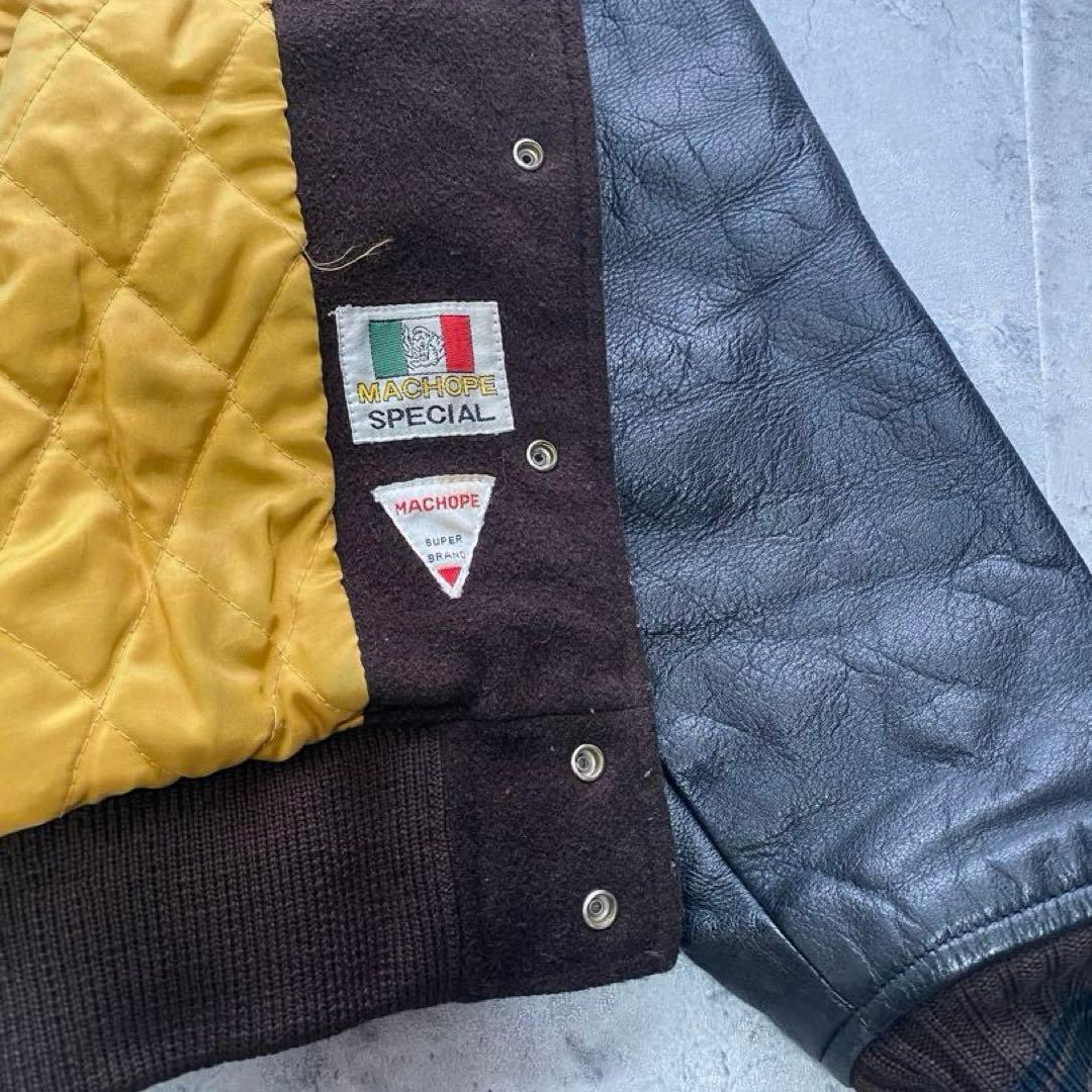 USA古着 スタジャン ジャケット レザー 刺繍 ワッペン ブラウン