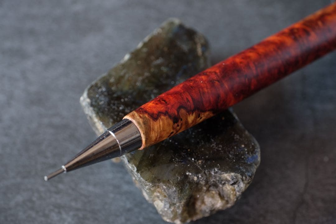 PG5木軸カスタム0167　高村杢工房 製図用シャープペンシル　花梨瘤極上の紅白