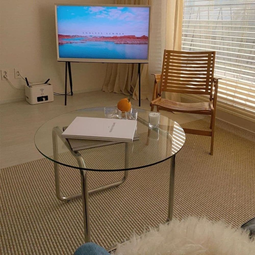 韓国風　円形ガラステーブル 70cm