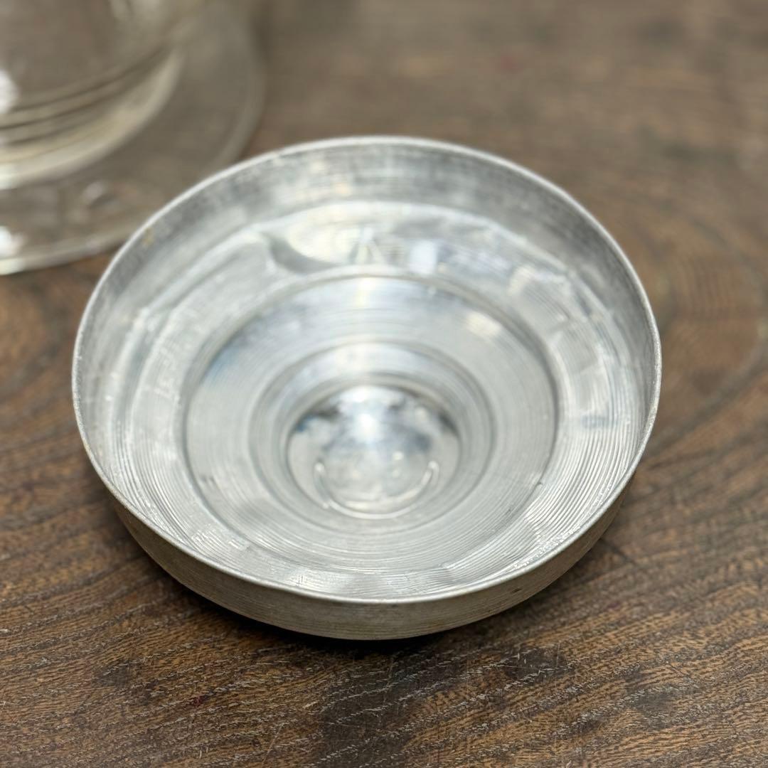 アンティーク レトロ ガラス瓶 30cm アルミ蓋 ウランガラス 気泡