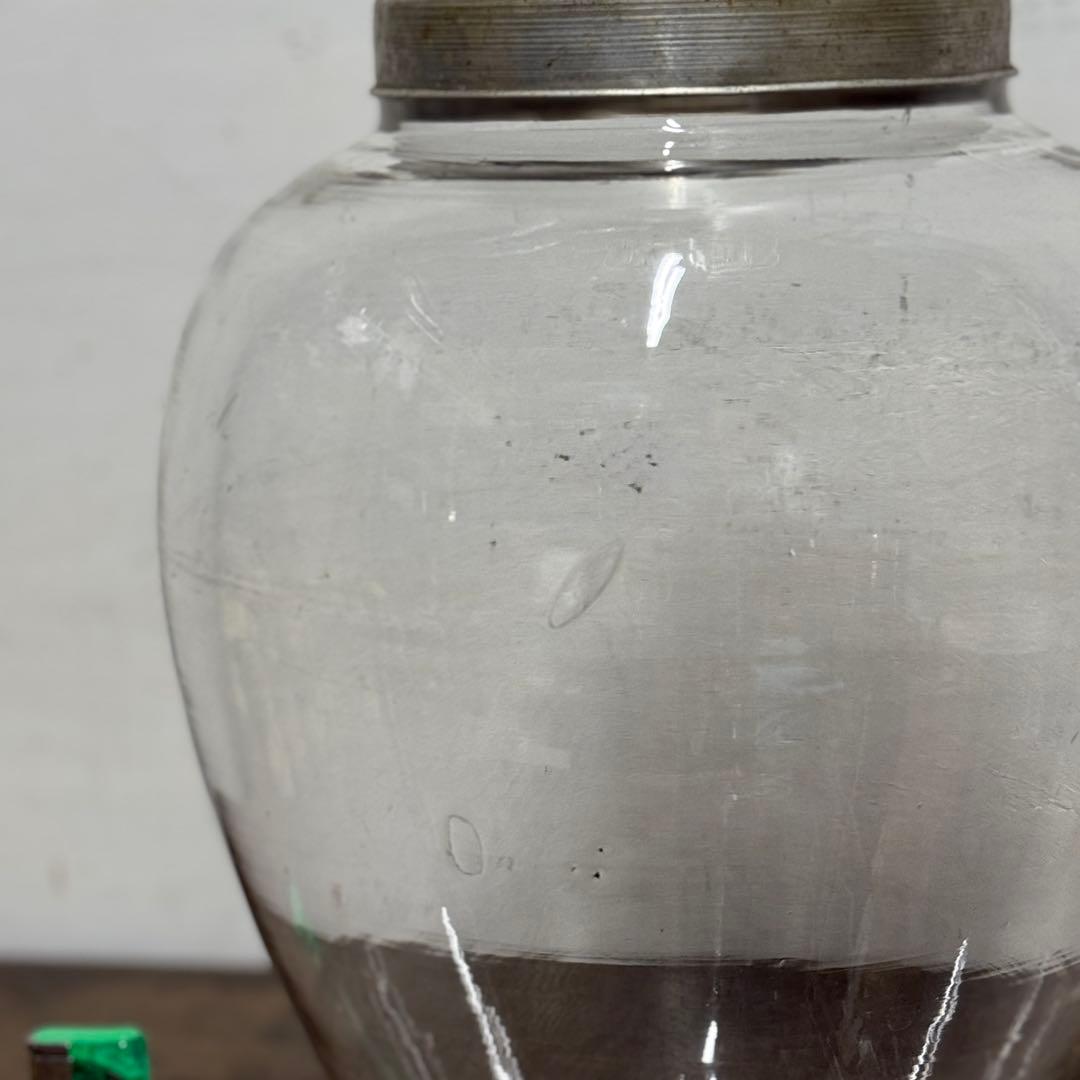 アンティーク レトロ ガラス瓶 30cm アルミ蓋 ウランガラス 気泡