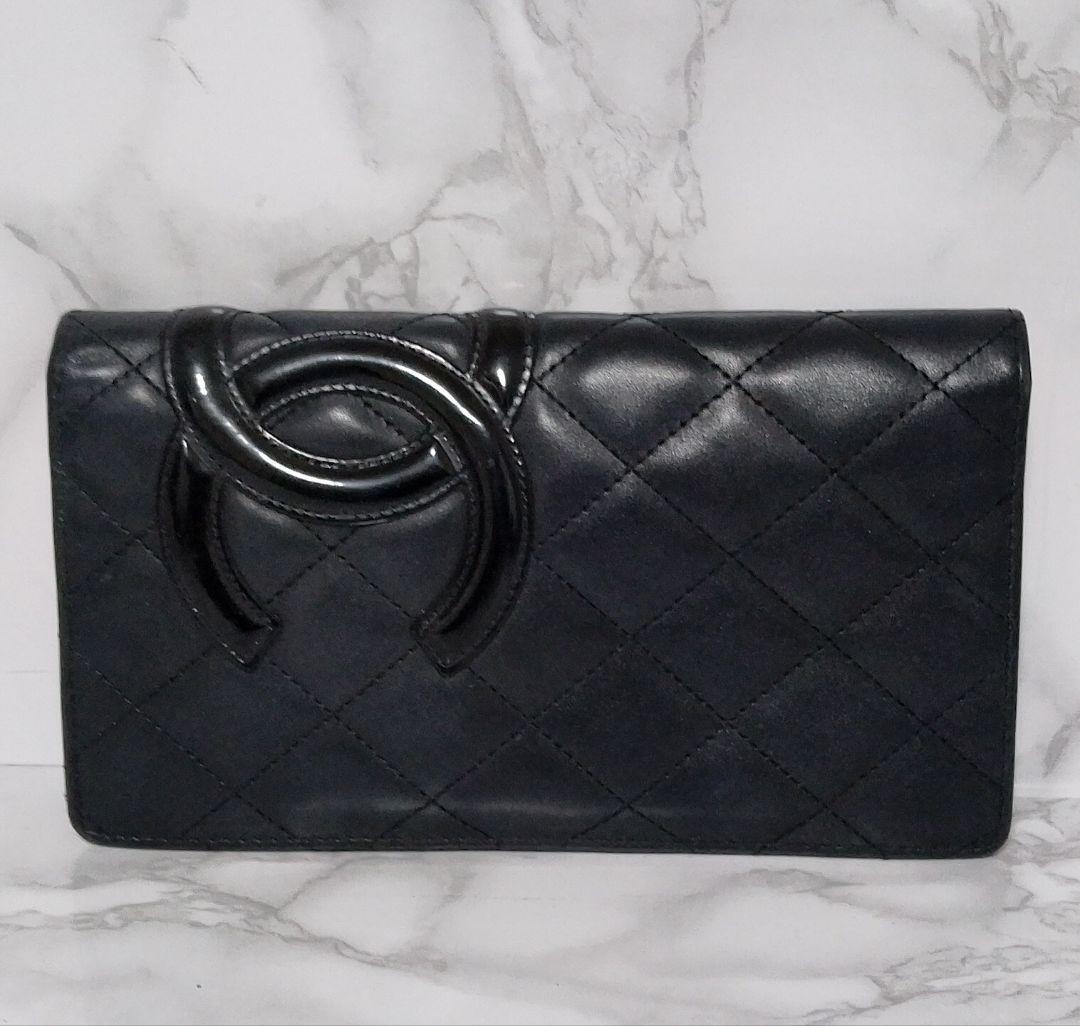 CHANEL カンボンライン 長財布 ブラック　マトラッセ