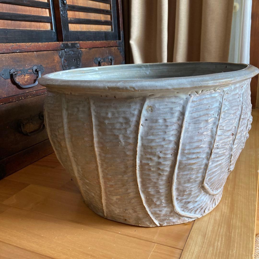 萩焼 大火鉢 塔陶山 平野教道 作