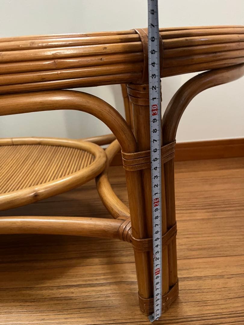 【ラタン　ガラス天板付ローテーブル】