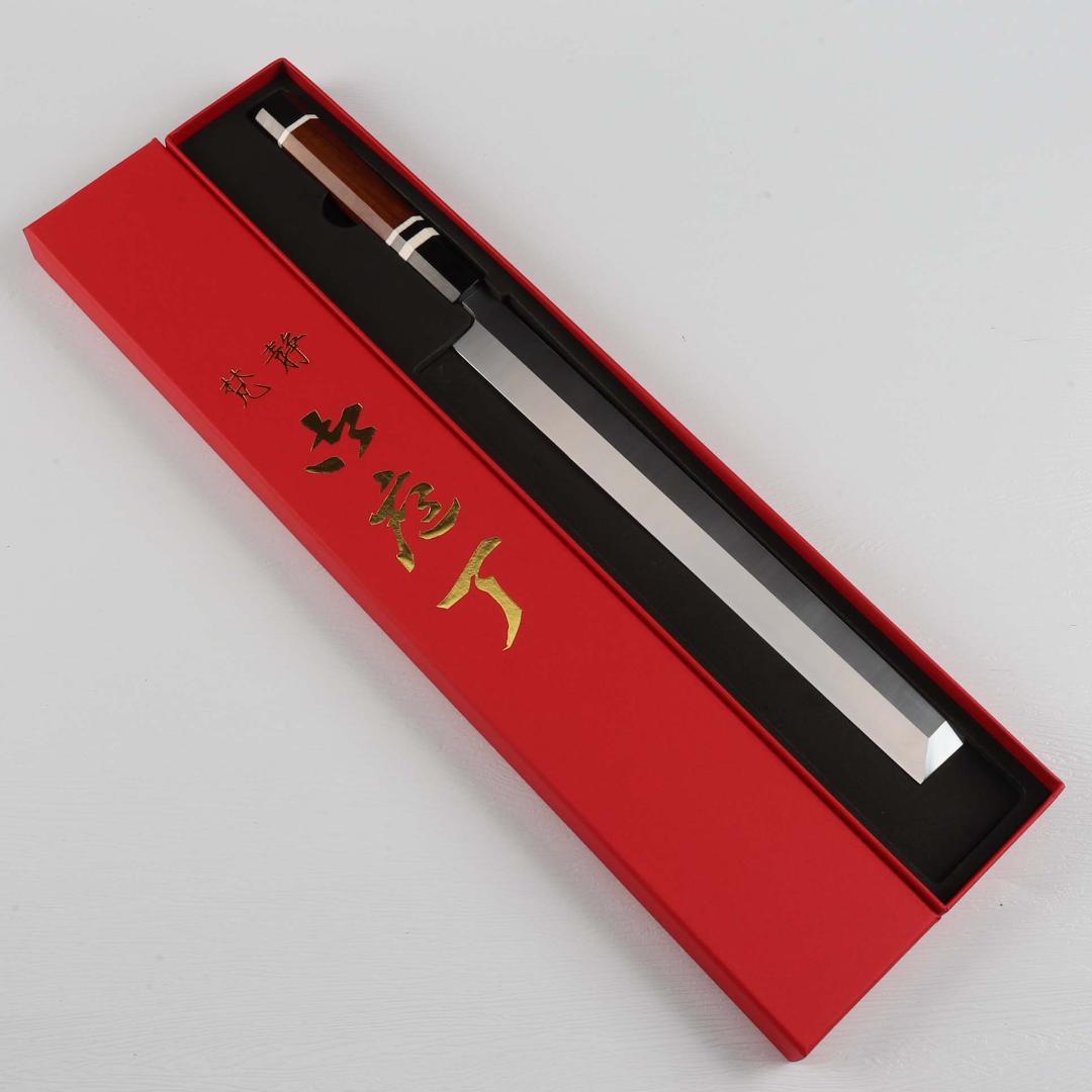 7925 蛸引き包丁 タコ引 尺 刺身包丁 料理包丁 黄檀黒水牛角白三本巻八角柄