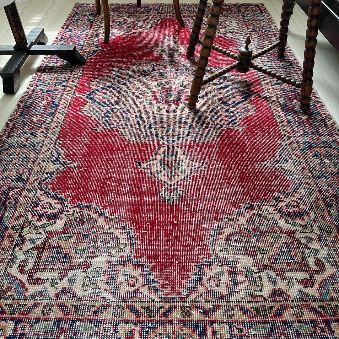 トルコヴィンテージラグ A61 レア レッド ネイビー ブルー グリーン
