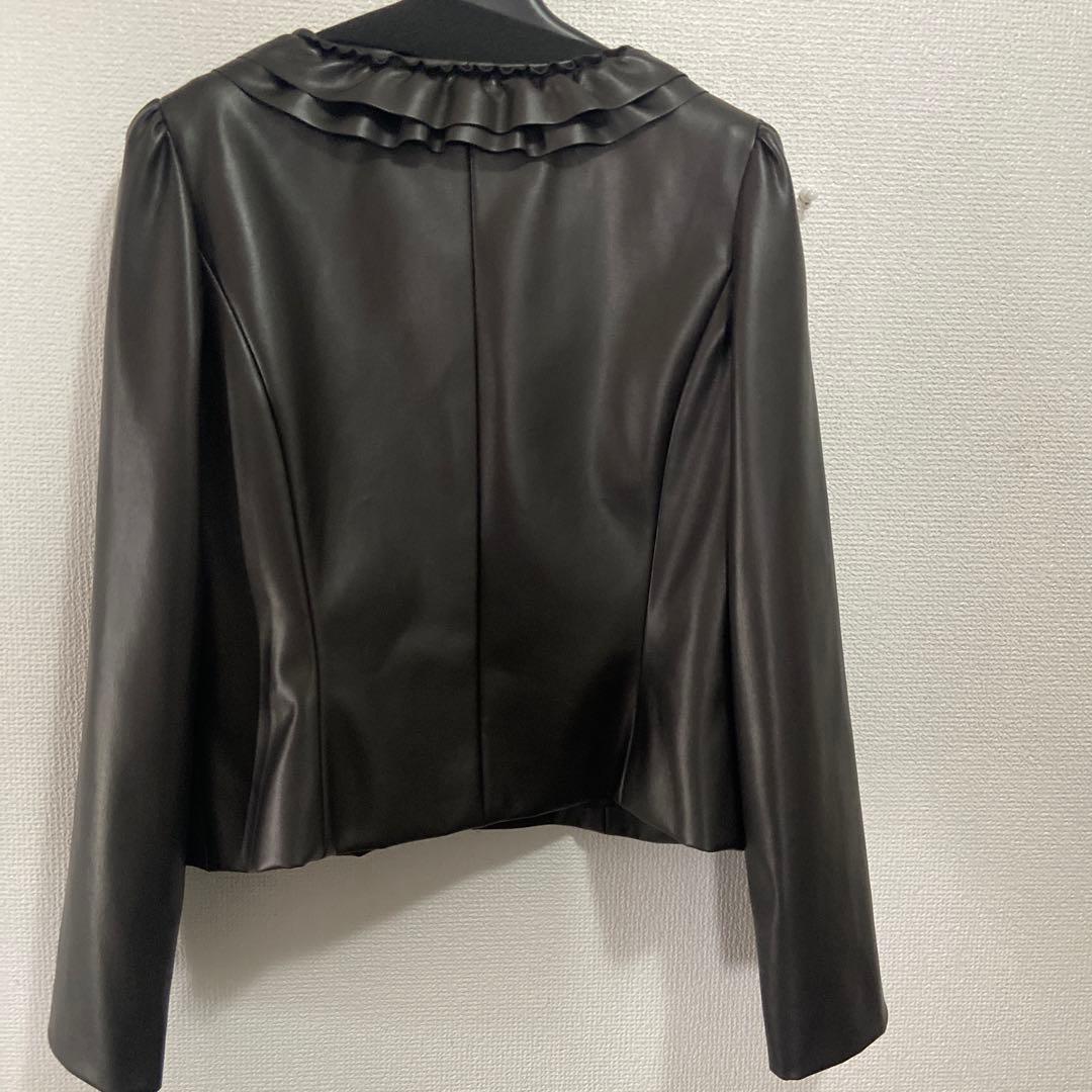エムズグレーシー　フリル　フェイクレザージャケット