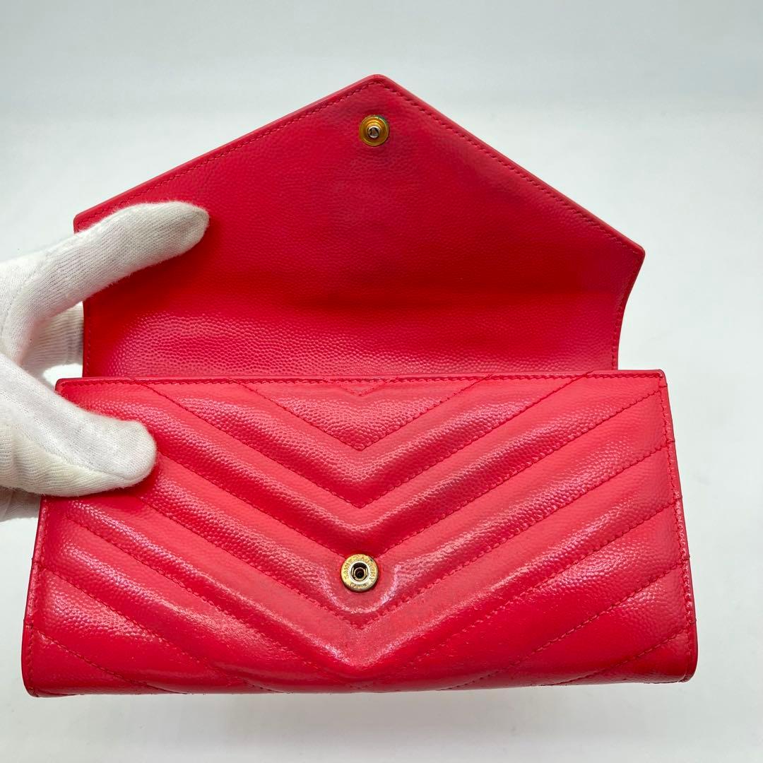 サンローラン 長財布 カサンドラ Vステッチ キャビアスキン ロゴ金具 箱付き