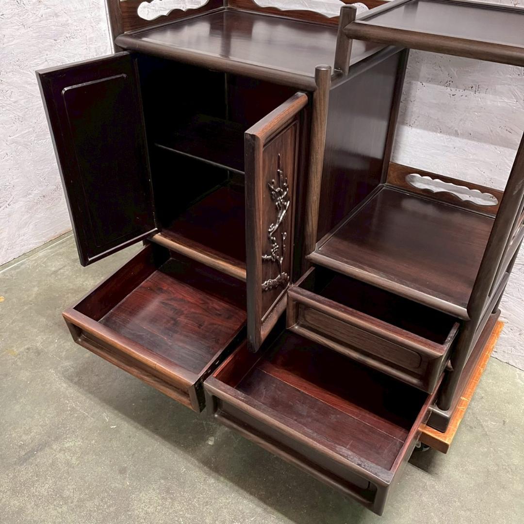 唐木 紫檀 飾り棚 茶棚 違い棚 茶箪笥 茶室 工芸品 高級 和家具 A0849
