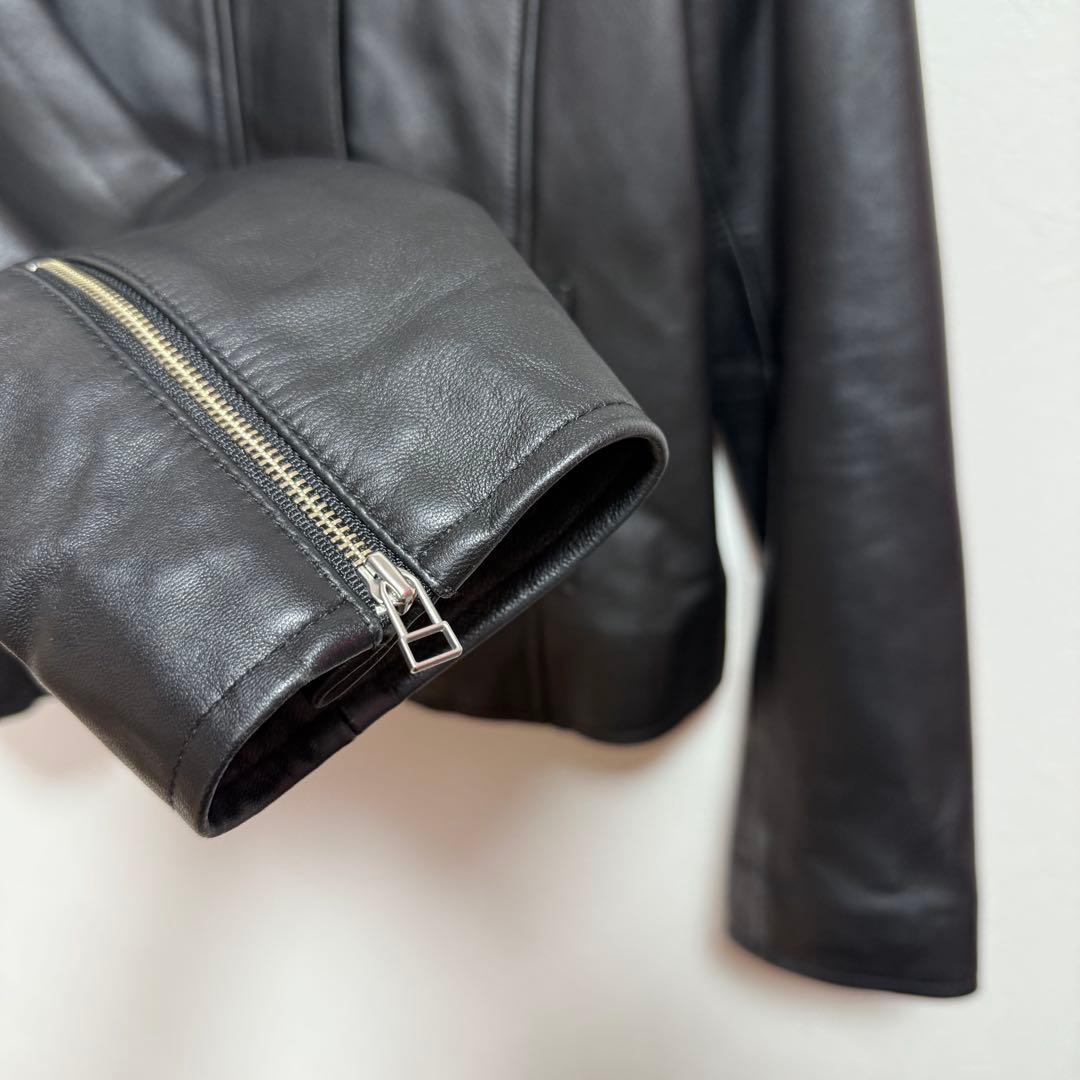 もりのがっこう　ラムレザー ノーカラージャケットブルゾン　ライダースジャケット