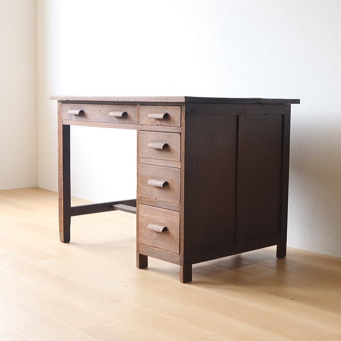 アンティーク ナラ材 片袖机 レトロ 無垢材 デスク 古家具