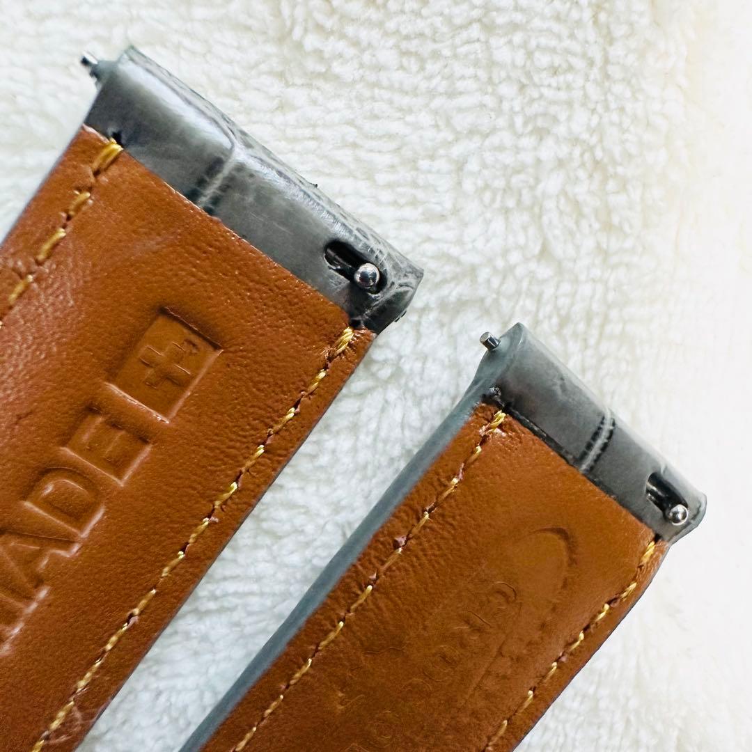 3058#20mm-18mmダークアッシュ★本物クロコダイルベルト★スイス製