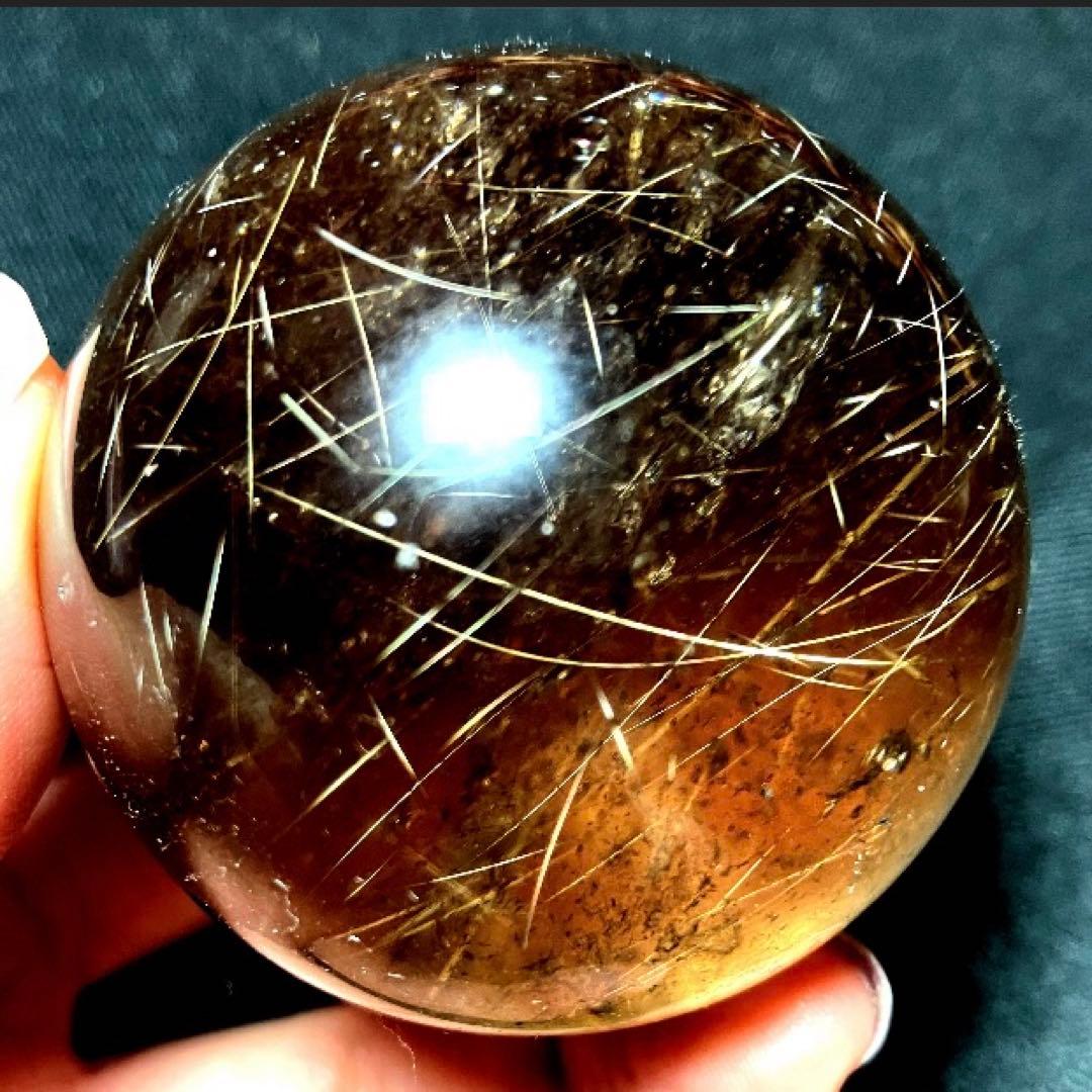 50mm 虹入りゴールドルチルクォーツ　丸玉　スフィア　金針水晶