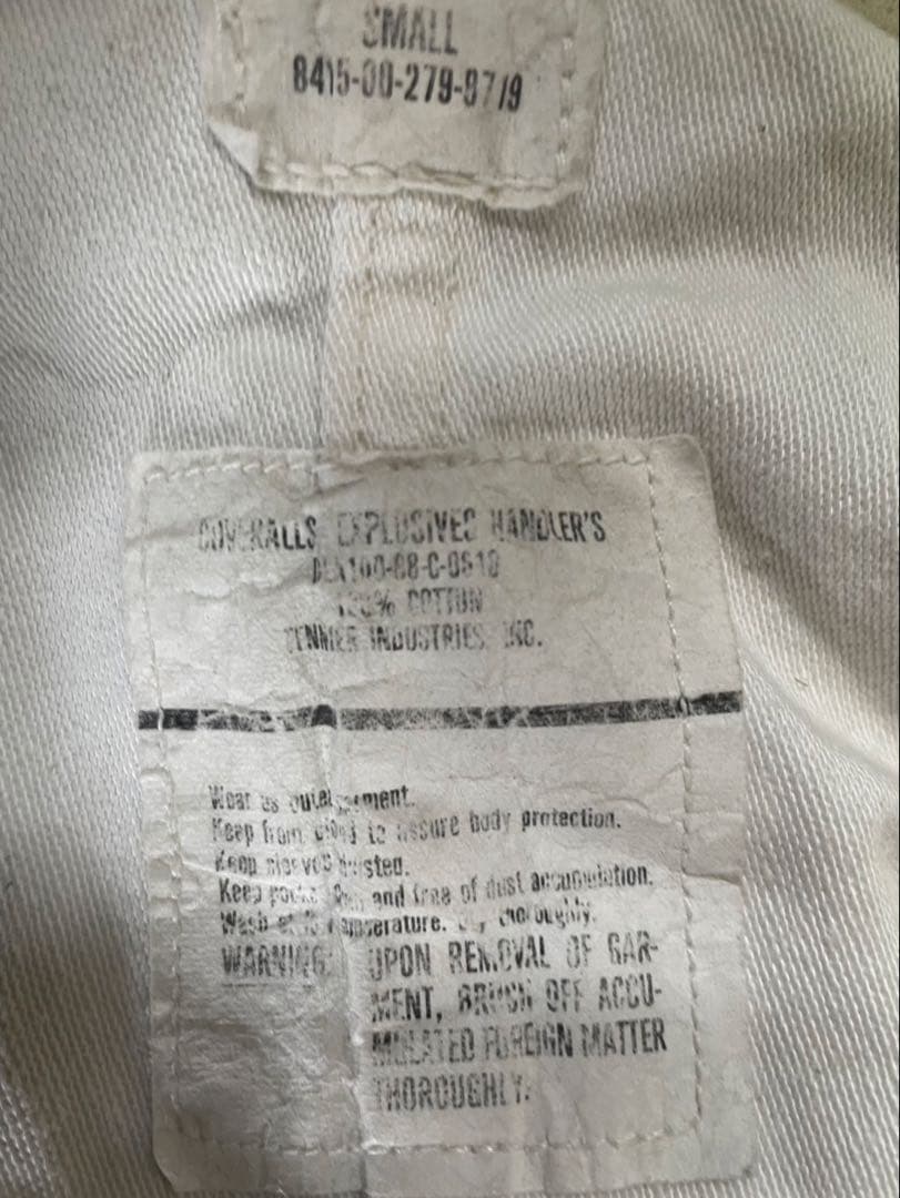 米軍海兵隊爆発物取扱者用ほホワイトカラーガバーオールSサイズ1988年官給品