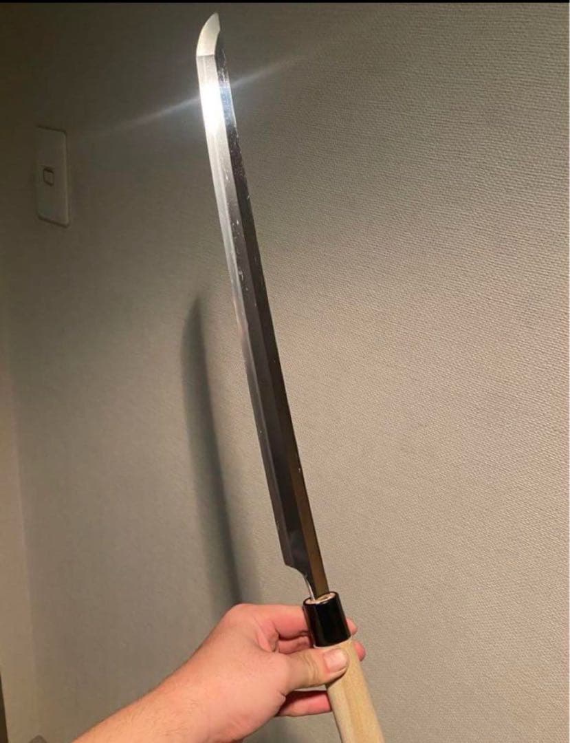 玉鋼製包丁　鑑賞用美術研磨。両鎬　鮪包丁　刺身包丁　黒檀柄　尺2〜5寸