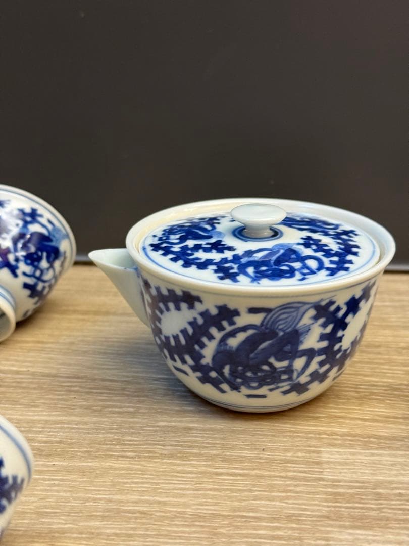 1518  染付青花　茶器セット　宝瓶1  湯冷し1  湯呑5  未使用