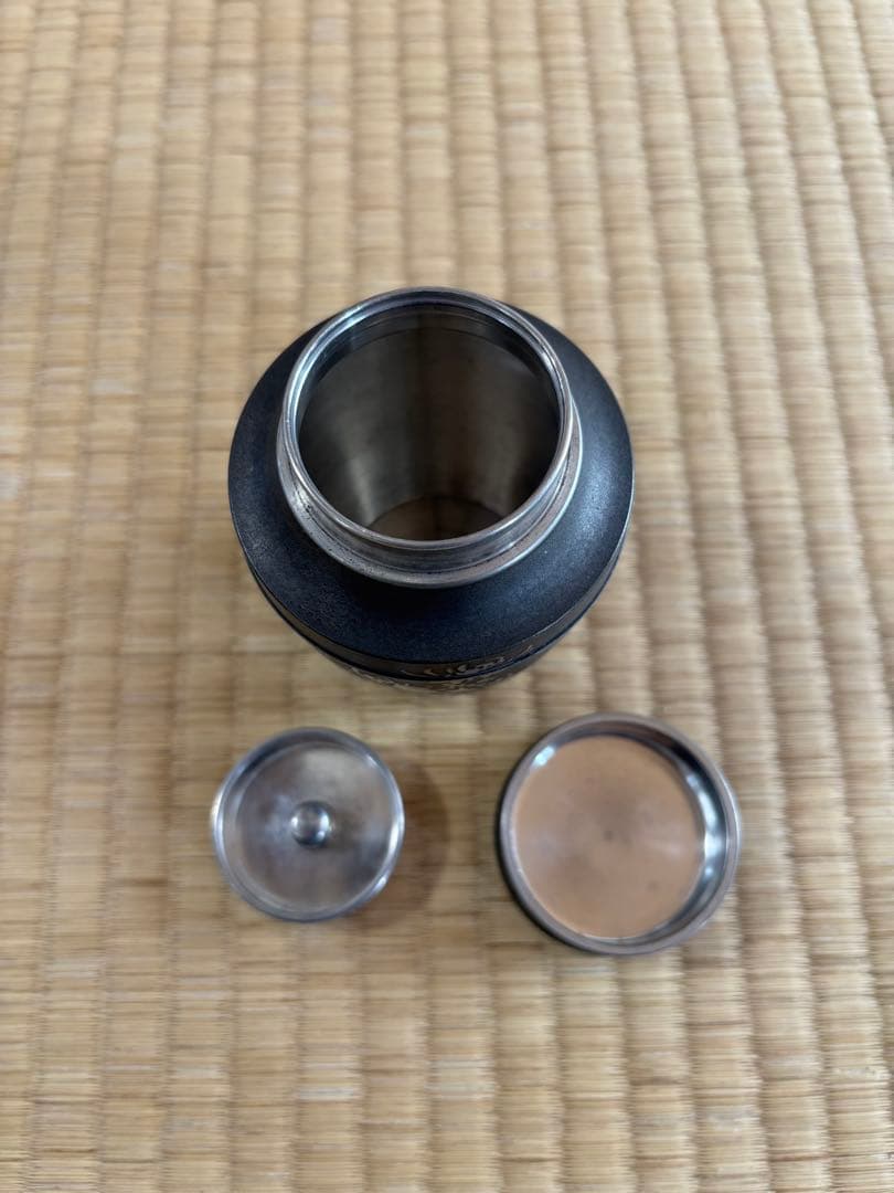 煎茶道具　錫製　林亭瑞製　茶入　茶心壺　細かい装飾　286g 幅7×高10㎝