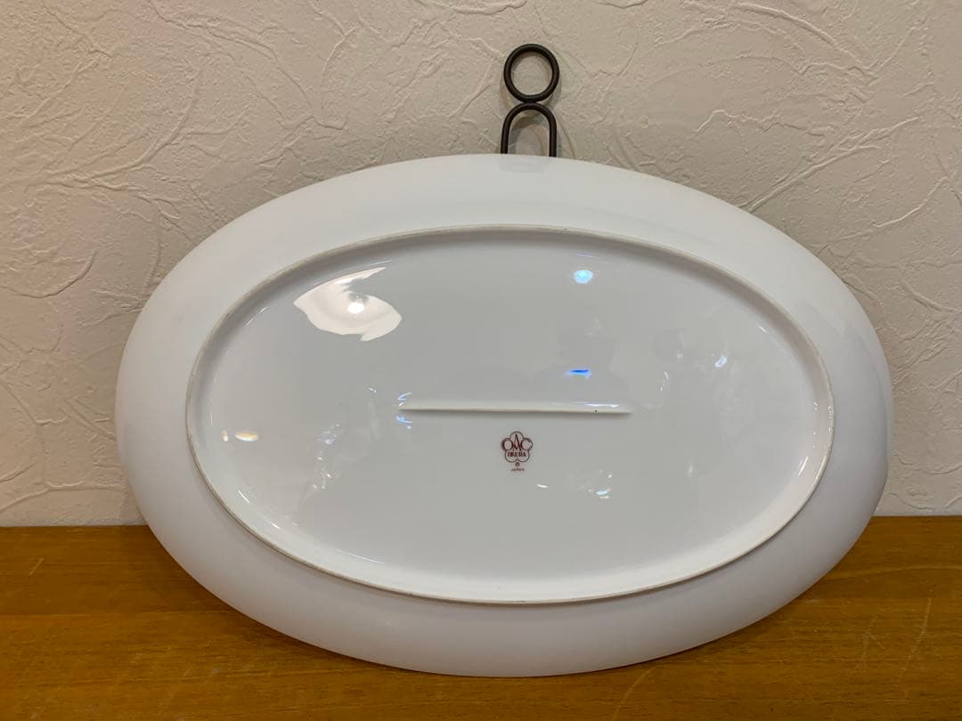 N1129-25★大倉陶園 青いバラデザインの楕円形皿　約39.5㎝