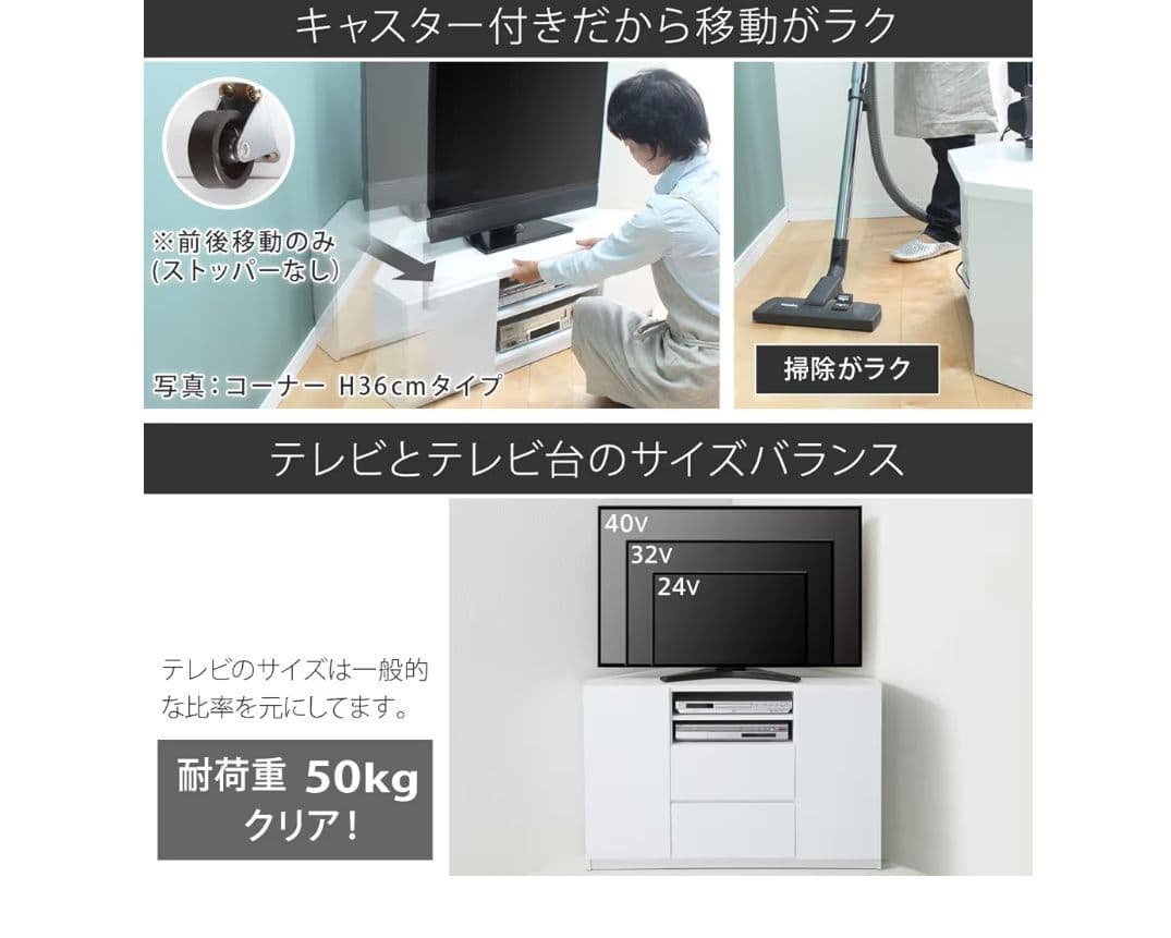 テレビボード コーナー用 ホワイト