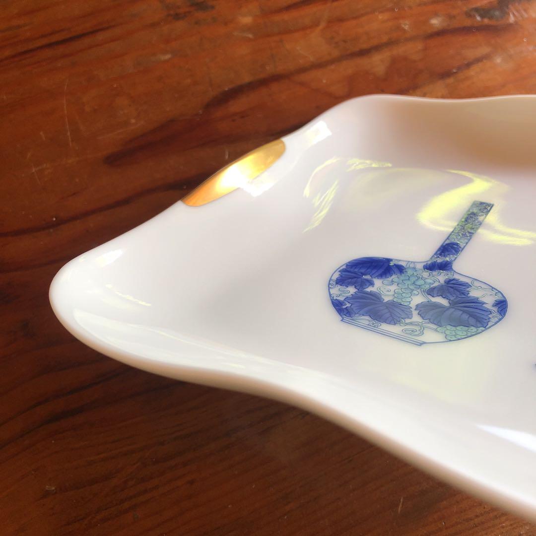 深川製磁 ブルーチャイナ カップ&ソーサー 大皿 角盛皿 角皿 金彩 深川