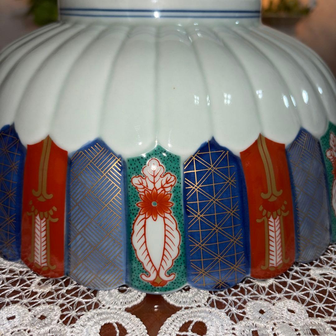 林九郎　染錦地紋　菊割　古伊万里　特大　大鉢　盛鉢　未使用