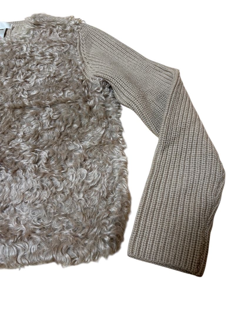 自由区 テディファー コンビ ニット カーディガン 異素材 モヘヤ　38