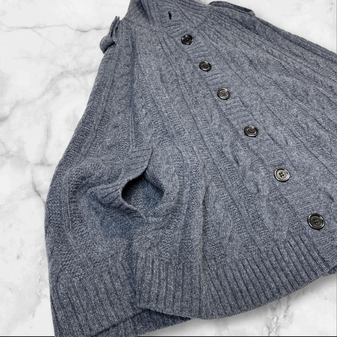 【美品】バーバリーロンドン　ポンチョ　ニット　 カシミヤ混　ハイネック グレー