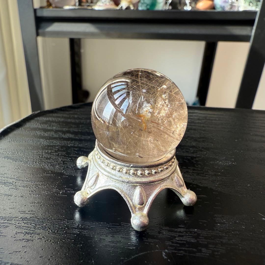 天然石ルチルクォーツのスフィア　丸玉　置物NO.011308