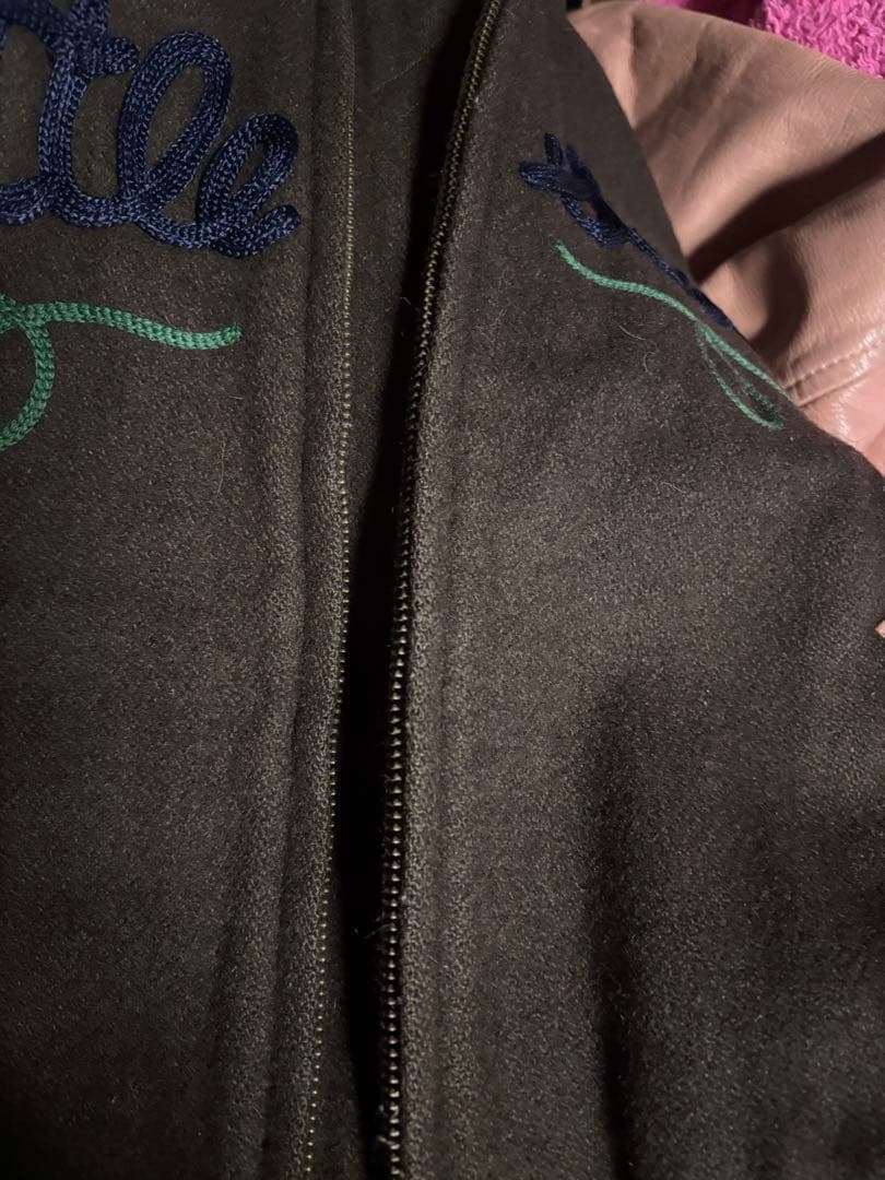 SCOOP 薔薇刺繍スタジャン 牛革　ブラウン・ピンク　激レア　花の刺繍