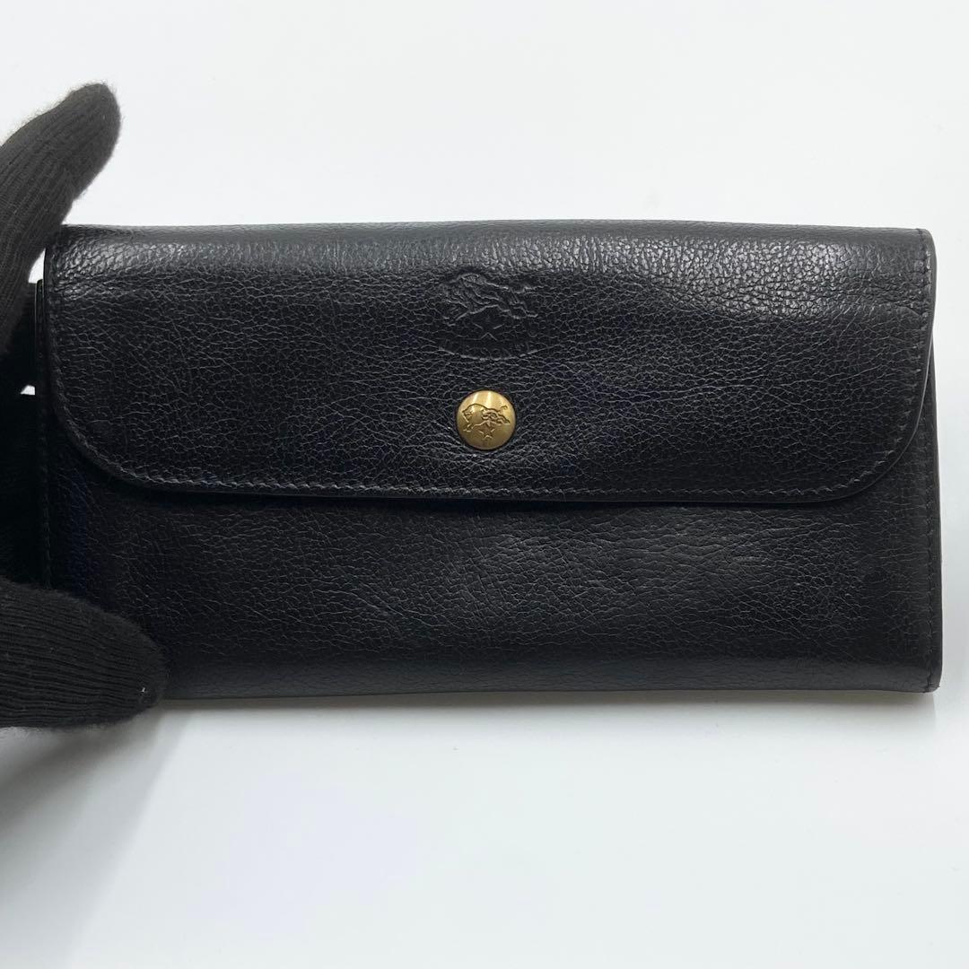 イルビゾンテ　長財布　フラップ　ロゴ刻印　レザー　ブラック　イタリア製