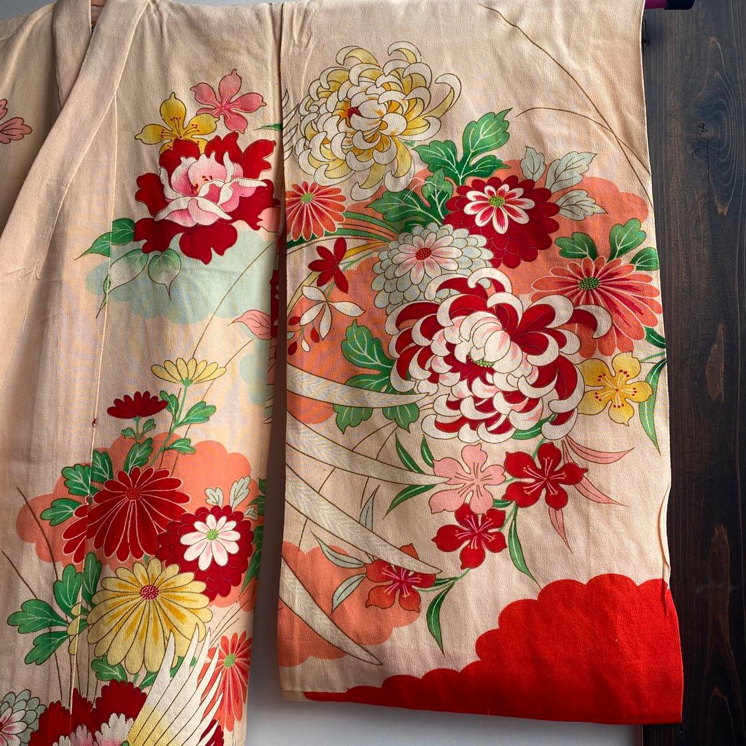 アンティーク　七五三　正月　子供用 花柄 鳳凰刺繍 着物